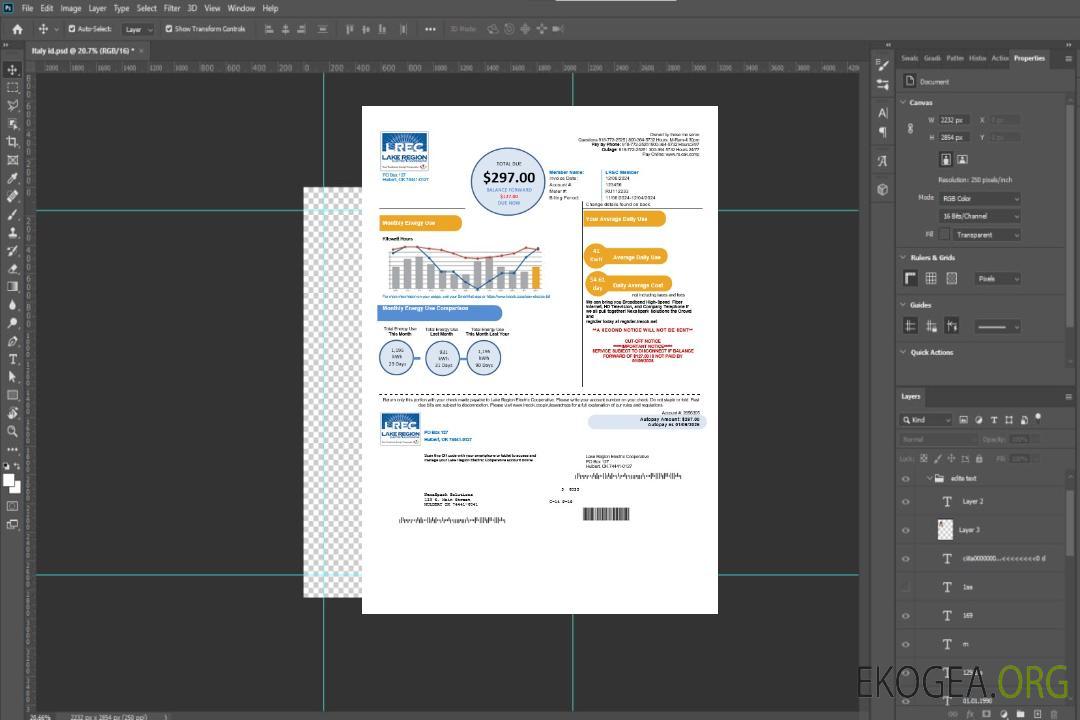Modèle de facture de services publics pour les entreprises de la région des lacs LREC de l'Oklahoma aux États-Unis aux formats Word et PDF template